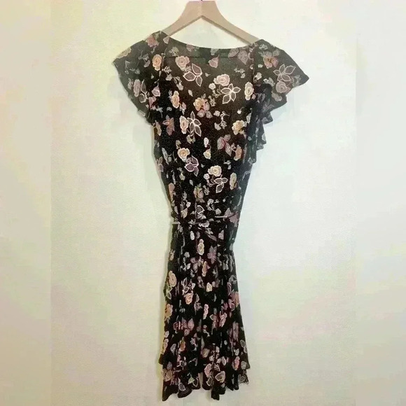 ROCK AND ROLL COWGIRL Flutter Sleeve Floral Print Wrap Dress Size Small - Picture 8 of 13